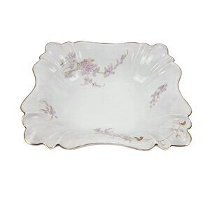 Vintage Serving Bowl Porcelain Gold Trim Leaves Purple Flowers Germany